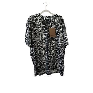 Burberry Short Sleeve Animal Print Shirt Women's Black & White Size XL